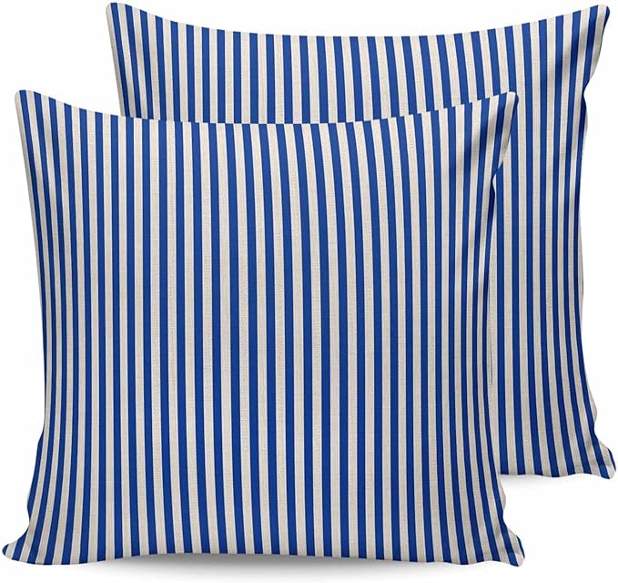 Outdoor Waterproof Throw Pillow Covers Set of 2 Navy Blue Stripes Pillowcases 24x24 Inches Linen Classic Vertical Striped Patio Decorative Pillows Cushion Case Patio Pillows for Couch Bed Chair Garden