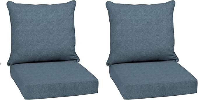 Arden Outdoor Deep Seat Cushion Set, Olefin Fabric, 24x24, Denim Alair | 2-Pack, Woven Outdoor Fabric, Outdoor Sofa, Couch, Conversation Set, Weather-Proof, Rain-Proof, Mold and Mildew Resistant