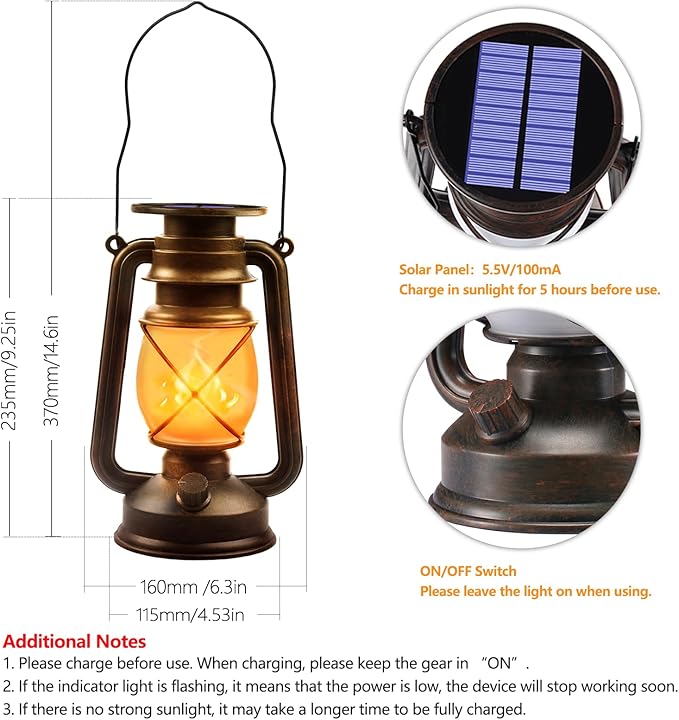 Solar Lanterns Outdoor Waterproof, 4 Pack Vintage LED Hanging Lights | Dancing Flame with Auto On/Off, Bronze Ambient Lighting Decor for Porch, Garden, Yard, Pathway, Patio & Camping