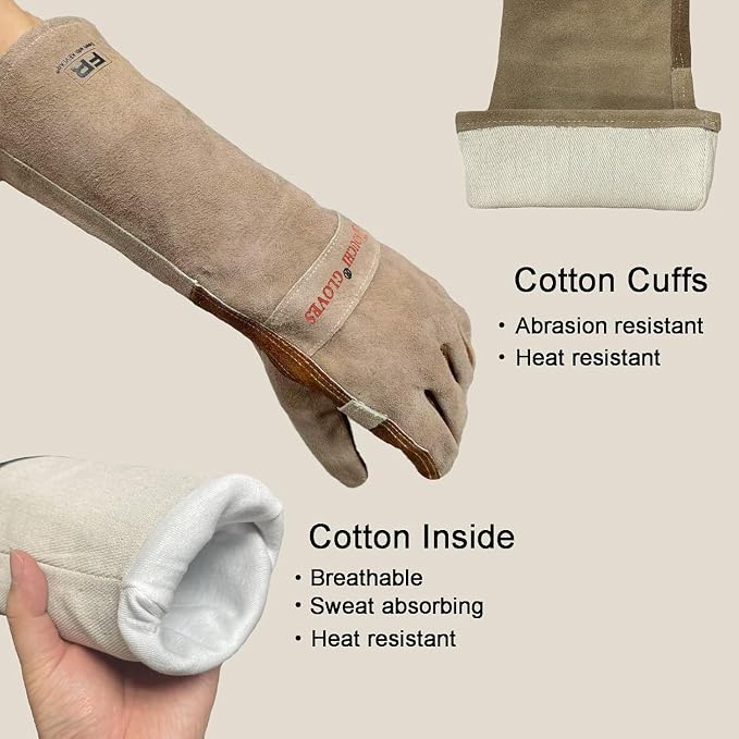Welding Gloves -Long Sleeve Fireproof and Heat Resistant 15IN. | Cowhide Leather Gloves for Gardening,BBQ,Oven,Grill,Tig,Mig,Baking,Furnace,Stove,Animal Handling Best Gift for Man