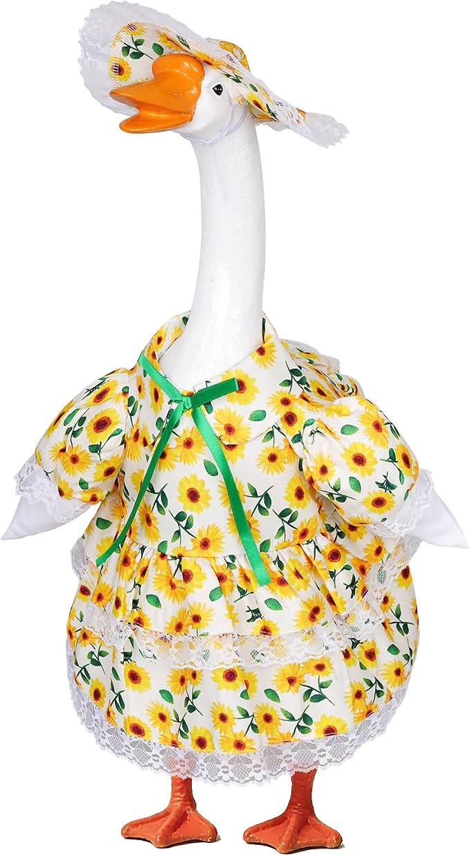 Spring Porch Goose Outfit Sunflower Porch Goose Clothes for 23 Inch Lawn Cement or Plastic Geese Statue Geese Skirt Costume with Hat Dress for Spring Outdoor Patio Garden Holiday Decoration