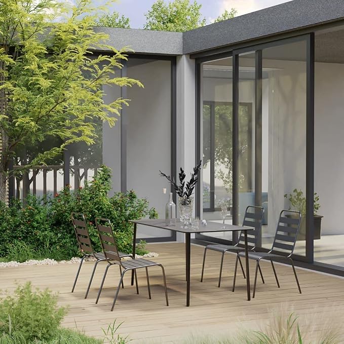 vidaXL Steel with E-Coated and Powder-Coated Dining Set in Dark Gray
