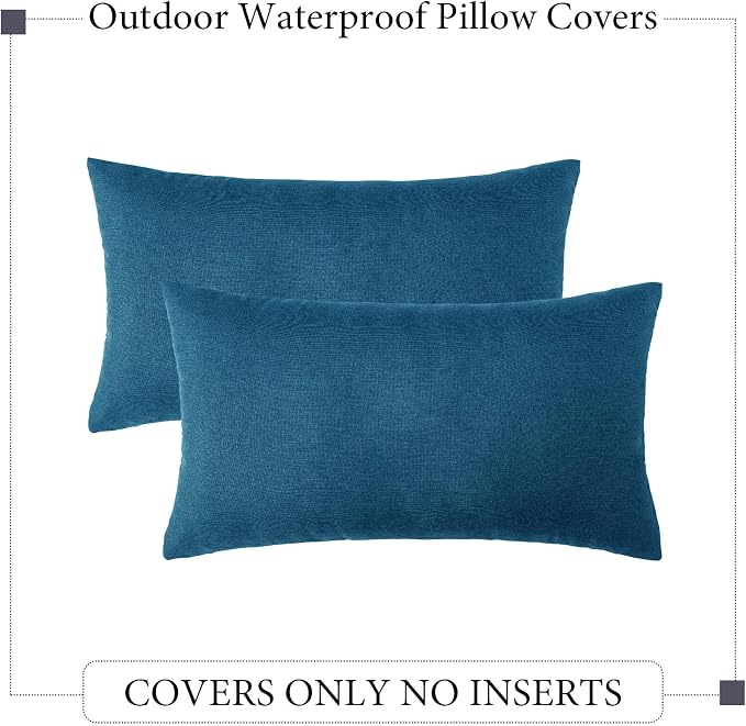 Outdoor Lumbar Waterproof Throw Pillow Covers Navy Blue 12x20 Set of 2