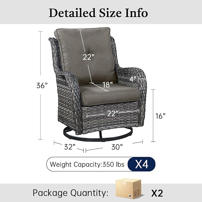 Wicker Patio Furniture Set- 4 Pieces Swivel Patio Chairs,PE Rattan Outdoor Rocking Chairs Porch Furniture for Garden Deck