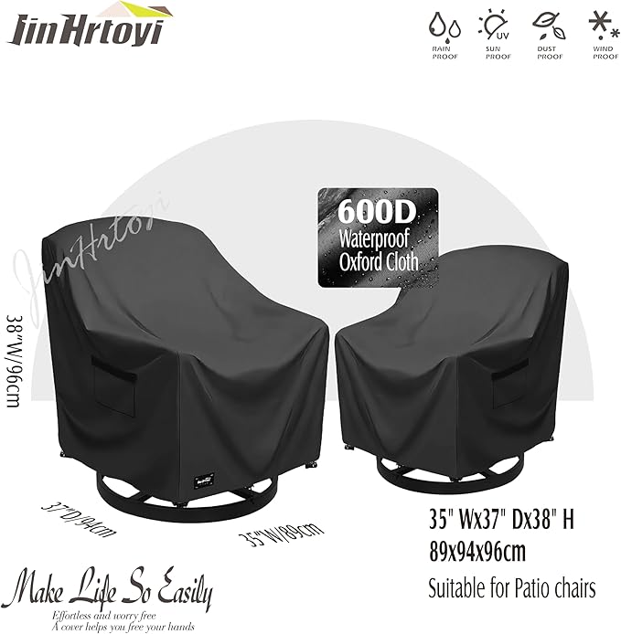 JinHrtoyi Outdoor Chair Covers 2 Pack,35Wx37Dx38H inches Patio Chair Cover,100% Waterproof Heavy Duty Outdoor Furniture Covers Waterproof,Black Minimalism Style Patio Furniture Cover