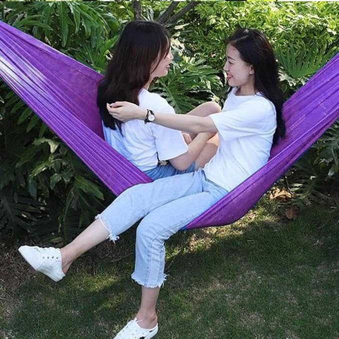 Outdoor Hammock, Load Bearing Camping Hammock, Super Soft and Breathable Nylon Mesh Hammock, with Portabl Carry Bag, Handwoven Mayan Family Hammock, for Outside Outdoor Patio Backyard (Black)