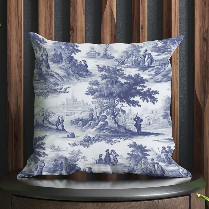 Navy White Blue Decorative Toile Print Pillow Cover French Charmed Life Toile Cushion Cases 24x24 INClassic Accent Farmhouse Decor Pillow for Sofa Patio Couch