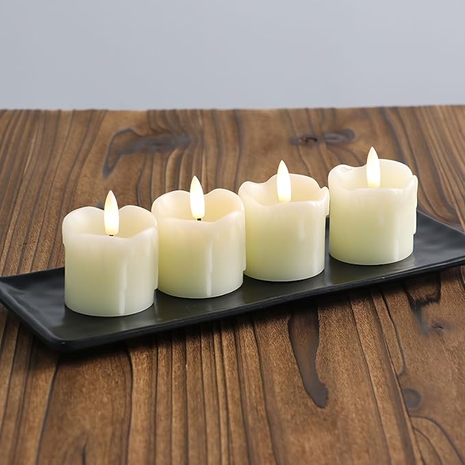 Rhytsing 2" Ivory Flameless Votive Candles Real Wax Dripping Design, LED Faux Battery Operated Tealight Candles with Timer for Christmas Wreath - Set of 4