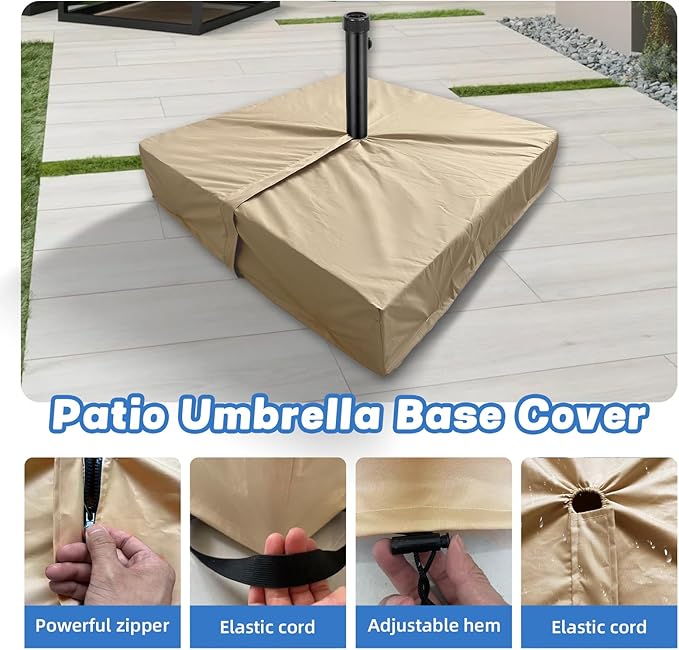 Patio Umbrella Base Cover Heavy Duty Polyester Weather-Resistant Waterproof Outdoor Cantilever Umbrella Stand Base Cover 42"L x 42"W x 5"H Anti-UV Anti-Fade Outside Square Umbrellas Base Covers,Beige