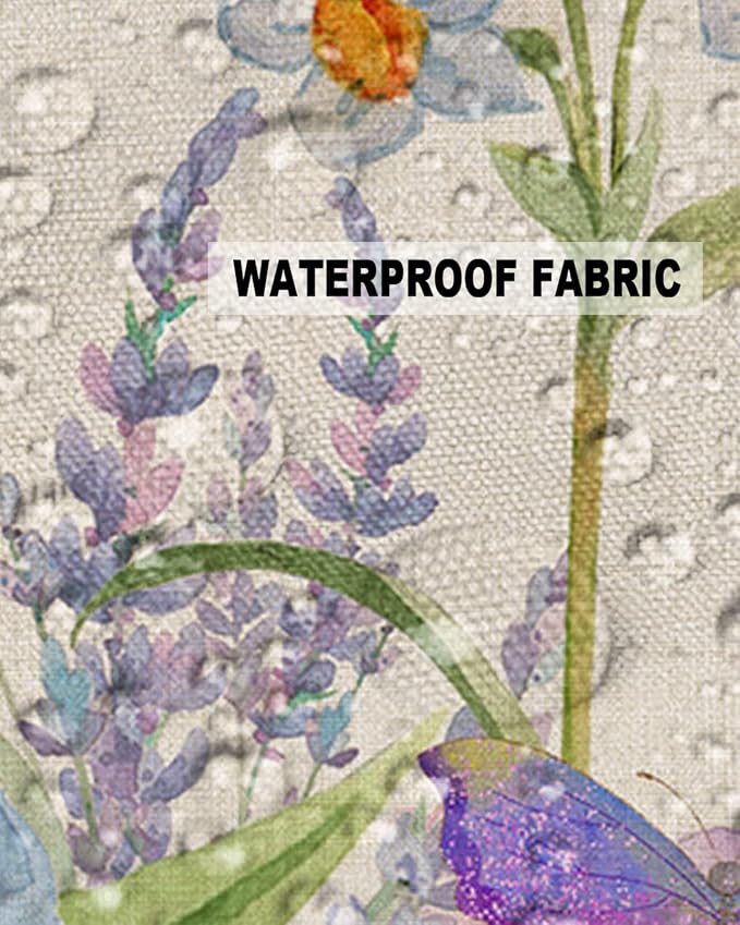 YOKOU Waterproof Throw Pillow Covers, Floral Print Butterfly Watercolor Flower Spring Summer Farm Decorative Pillowcase Soft Cushion Case for Patio Couch Tent Balcony, Set of 2 Square, 20"X20"