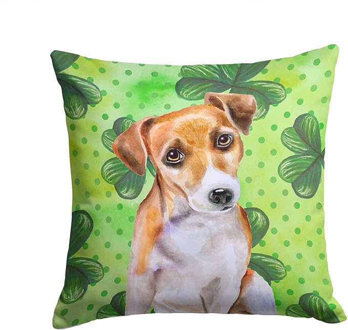 Caroline's Treasures BB9887PW1414 Jack Russell Terrier #2 St Patrick's Fabric Decorative Pillow, Green Machine Washable, Indoor Outdoor Decorative Pillow for Couch, Bed or Patio, 14Hx14W