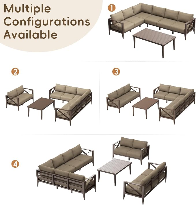 Outdoor Sectional Sofa Set 6 Seat Patio Conversation Set with Cushions, Aluminum Patio Furniture for Backyard Deck Garden Seating