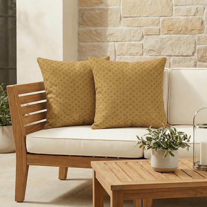 RSH DECOR: Sunbrella Square Throw Pillows Set of 2 | 22" x 22" | Water and Fade-Resistant Performance Fabric | Outdoor Pillow Covers with Down-Alternative Inserts | Made in USA (Trinket Teak)