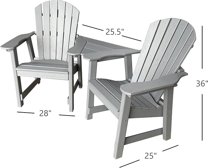 Phat Tommy 2 Chair Dining Table Set - Poly Outdoor Furniture - Small Patio Dining Set for Apartment Balcony Furniture, Recycled Poly Lumber Chairs and Table, Grey