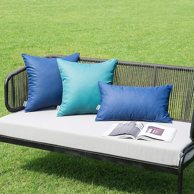 MIULEE Decorative Outdoor Waterproof Pillow Covers 12x20 Navy Blue | Decorative Patio Furniture,Pack of 2,Accent Lumbar Soild Throw Pillow Covers,Summer Garden Tent Couch Sofa