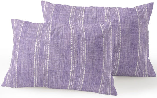 Waterproof Outdoor Pillow Set of 2 Lavender Linen Stripes Decorative Throw Pillows Cover & Insert 20x12 Inch Lumbar Pillowcase Parallel Vertical Lines Pillows for Couch Sofa Bed Patio Furniture