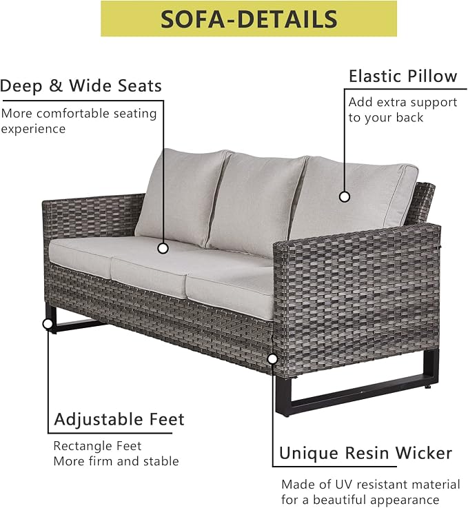 HUMMUH Patio Furniture Set with Fire Pit Table 41 in 55,000 BTU,5 Piece Wicker Outdoor Conversation Sets -Sturdy Outdoor Swivel Rocker Chairs Patio Sofa for Porch,Garden,Backyard