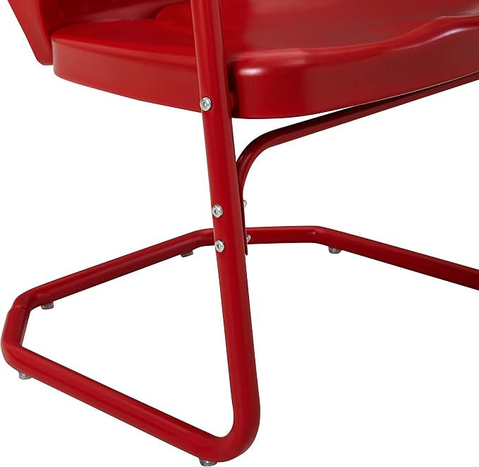 Crosley Furniture Ridgeland 5-Piece Outdoor Dining Set for 4, Retro Metal Round Patio Table and Chairs, Bright Red Gloss