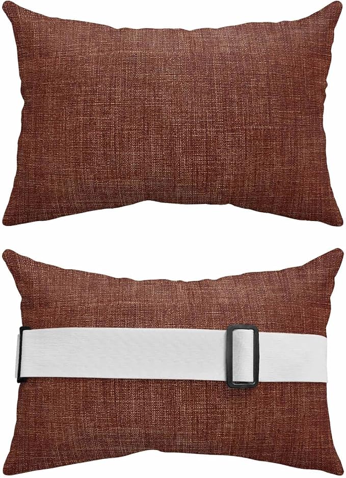 Dark Brown Outdoor Lumbar Pillow 11x16 Inch, Farmhouse Burlap Solid Brown Color Modern Linen Texture Waterproof Throw Pillow Covers with Insert, Decorative Chair Cushions for Patio Garden Recliner