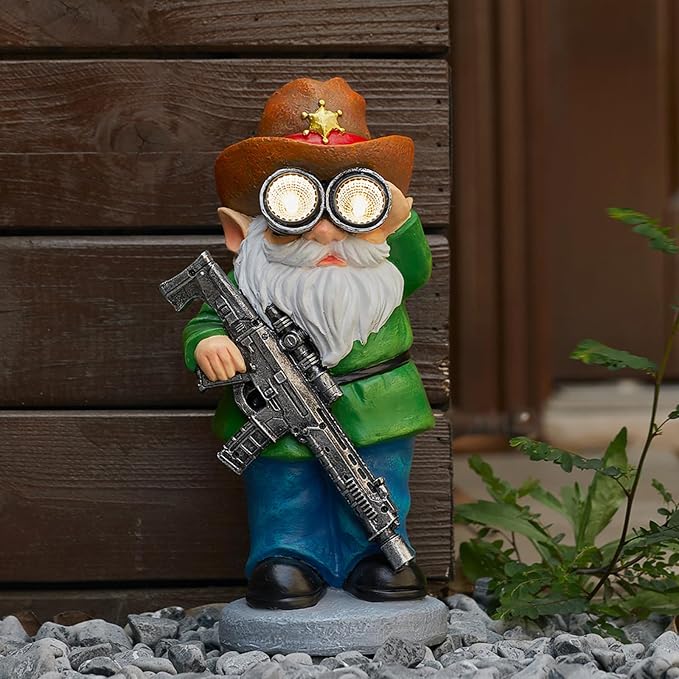 Funny Garden Gnomes Statue Outdoor Decor, Solar Telescope Gnome Decorations for Yard, Lawn, Patio, Porch, Christmas Birthday Housewaming Gifts for Dad, Men, Husband, 10.6 Inch, Resin