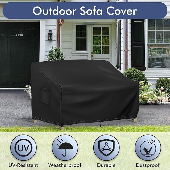 Richwon Outdoor Couch Cover Waterproof, 3-Seater Outdoor Sofa Cover, Patio Furniture Covers with Air Vent and Handles, 79W x 37D x 35H Inches, Black