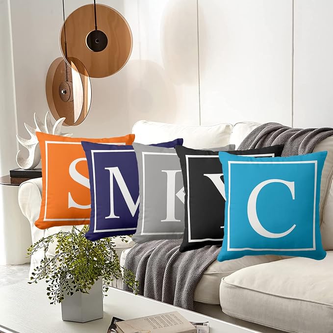 Monogram Initial Light Blue Outdoor Pillow Covers 18 x 18inches Decorative Pillow Case for Sofa Couch Bed (Pillow Insert Not Include)
