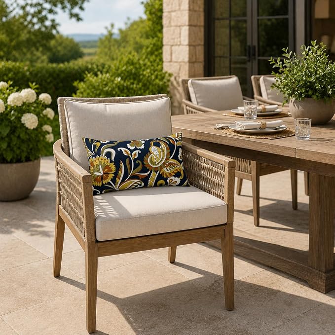 Outdoor Lumbar Pillows 12"x20" Waterproof Patio Pillows with Inserts | Set of 2 Fade Resistant Outdoor Waterproof Lumbar Pillow Decorative Garden Lumbar Cushions for Home Patio Terrace Sofa