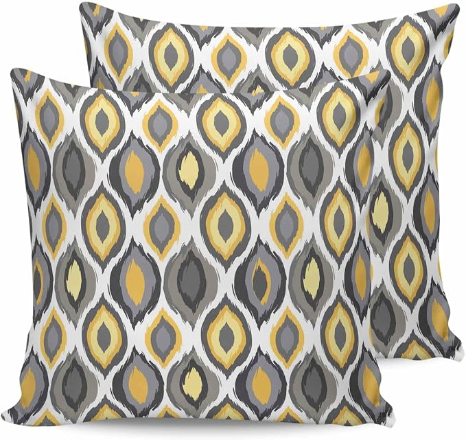 Outdoor Waterproof Throw Pillows 18x18in, Yellow Geometric Abstract Diamon Patio Pillows Pack of 2,Decorative Pillow Covers with Insert,Pillow Cushion Case for Garden Couch Sofa Vintage Nordic Style
