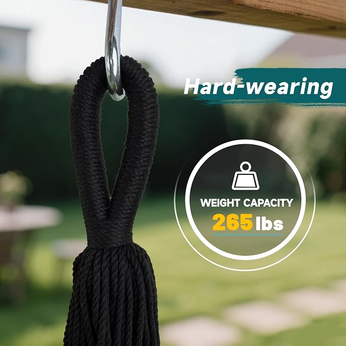 Handwoven Mayan Hammock with S Hooks - Breathable Open Weave for 1-2 Adults, Portable with Carry Bag by Bathonly (Backyard, Camping, Beach) - Black/White
