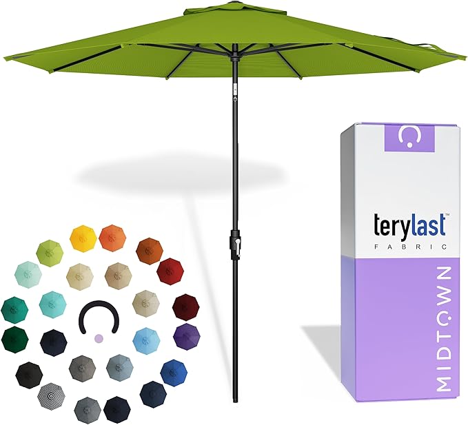 Midtown Umbrellas – The Swilt 8 Ft Patio Umbrellas with 360° Swivel & Tilt Mechanism, 8 Fiberglass Ribs & Terylast Polyester Fabric for Backyard, Deck, Pool & Cafes - Pear Canopy, Black Pole