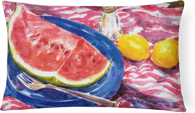 Caroline's Treasures 6028PW1216 Watermelon Canvas Fabric Decorative Pillow Machine Washable, Indoor Outdoor Decorative Pillow for Couch, Bed or Patio, 12HX16W