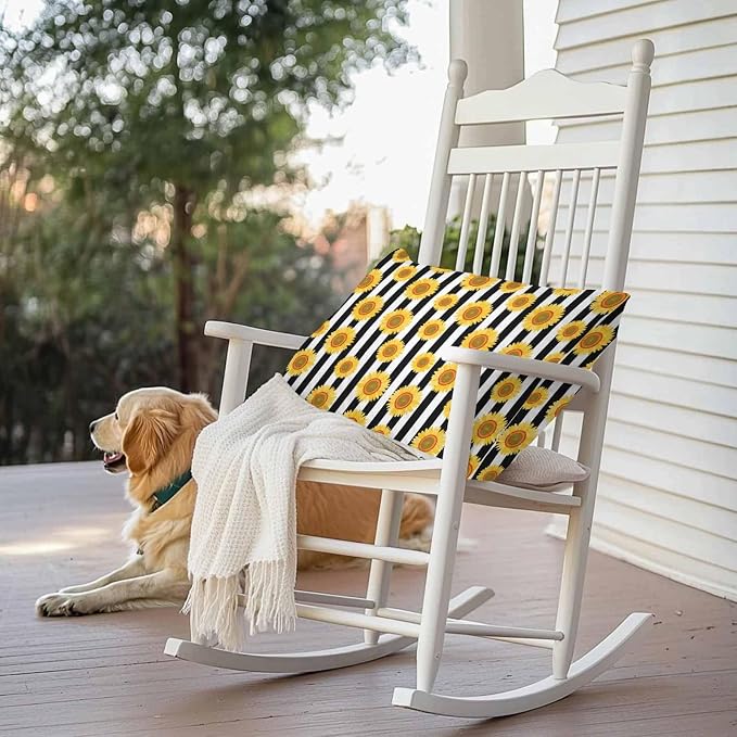 Vandarllin Outdoor Throw Pillows Covers 20x12 inch Set of 2 Waterproof Sunflower Decorative Zippered Cushion Covers for Patio Furniture, Summer Floral Black Stripes Lumbar Pillowcases