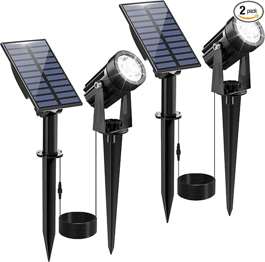 Solar Spot Lights Outdoor, Solar Landscape Spotlights IP65 Waterproof 9.8ft Cable, Auto On/Off Outdoor Wall Lights for Garden Yard Driveway Porch Walkway Pool (6000K White 2 Pack)