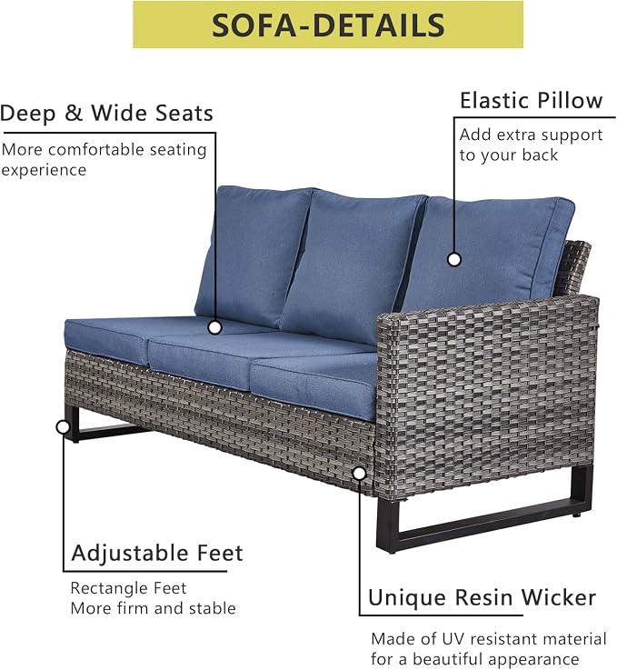 HUMMUH 9 Piece Patio Furniture PE Wicker 6-Seater Outdoor Sectional Sofa with Dinning Table Patio Swivel Chairs and Outdoor Chairs for Porch,Garden,Backyard,Deck