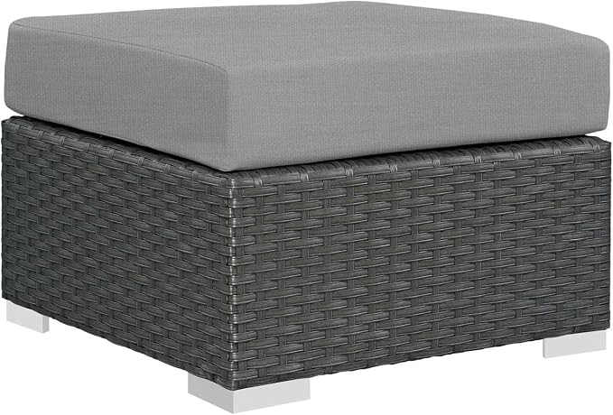 Modway Sojourn Wicker Rattan 5 Piece Outdoor Patio Sunbrella Sectional Set in Canvas Gray