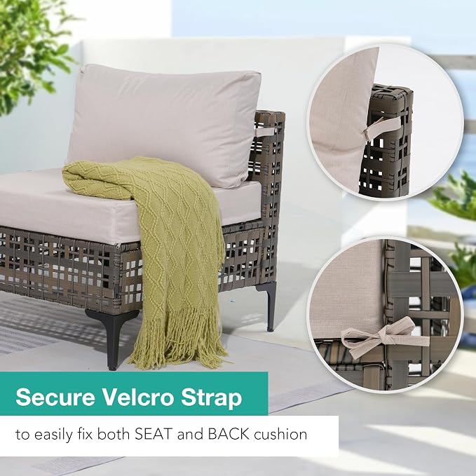 Patiorama 7 Piece Wicker Patio Furniture Set, Metal-Colored PE Rattan Outdoor Conversation Set Sectional Sofa with Water Resistant Cushion and Glass Table, Outdoor Couch, Porch, Backyard-Sand Beige