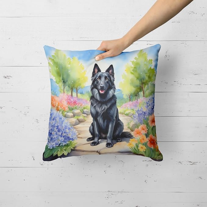 Caroline's Treasures Belgian Sheepdog Spring Path Throw Pillow Machine Washable, Indoor Outdoor Decorative Pillow for Couch, Bed or Patio, 18Hx18W