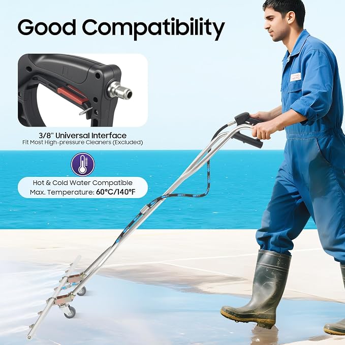 Water Broom, Pressure Washer Water Broom High Pressure Surface Cleaner with 7 Nozzles & 2 Wheels, Professional Water Pressure Washer Power Washer Broom Attachment, 1500-5000psi Pressure
