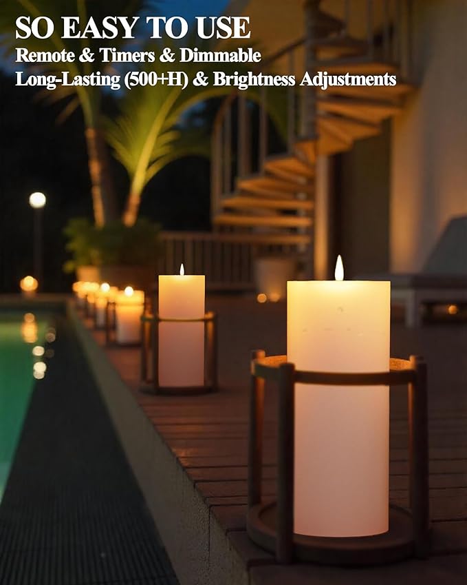 Gmnee 4"x8" Outdoor Waterproof Flameless Candles with Remote and Timers, LED Candles, Battery Operated Candles, Electric Fake Pillar Candles for Patio Porch, and Lanterns Decor (Ivory, Plastic)