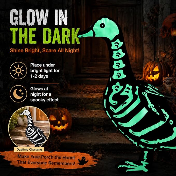 Halloween Porch Goose Outfits Skeleton Costume for 23'' 17" Cement Porch Goose Statue Skeleton Clothes Accessories for Halloween Outdoor Patio Yard Lawn Decoration(23")