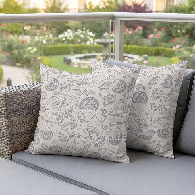 Outdoor Pillow Covers 18x18 Set of 2, Vintage Spring Floral Waterproof Patio Throw Pillow Covers for Couch Sofa Chair, Farmhouse Summer Botanical Decorative Pillowcases for Throw Pillows