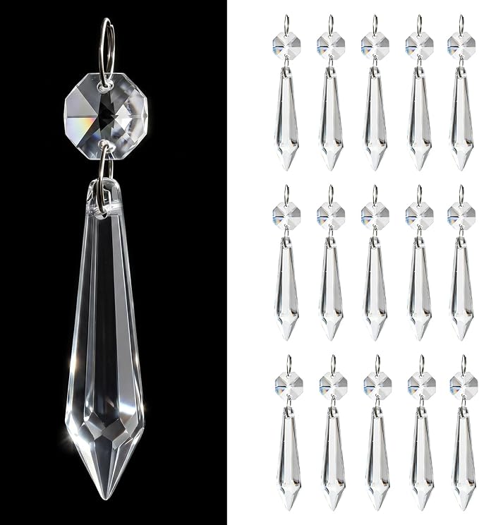 Premium Clear Crystal Glass Drops 3.1" -Multi Purpose Bluk Crystal Beads Hanging Prisms for Holiday Party/Home/Window Decoration/Chandelier Replacement Parts (L-16pcs)