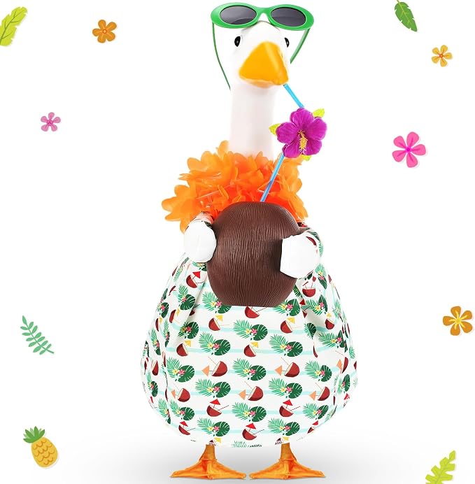 Bikini Porch Goose Outfits with Sunglasses and Swimming Tube for 23" Summer Goose Costume Garden Patio Statue Decor(Coconut)