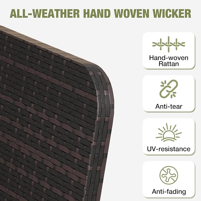 LEVELEVE Patio Conversation Set 5 Piece, Balcony Furniture Outdoor PE Rattan Wicker Lounge Chairs with Soft Cushions, 2 Ottomans & Glass Table for Porch Lawn, Brown (Army Green Cushions