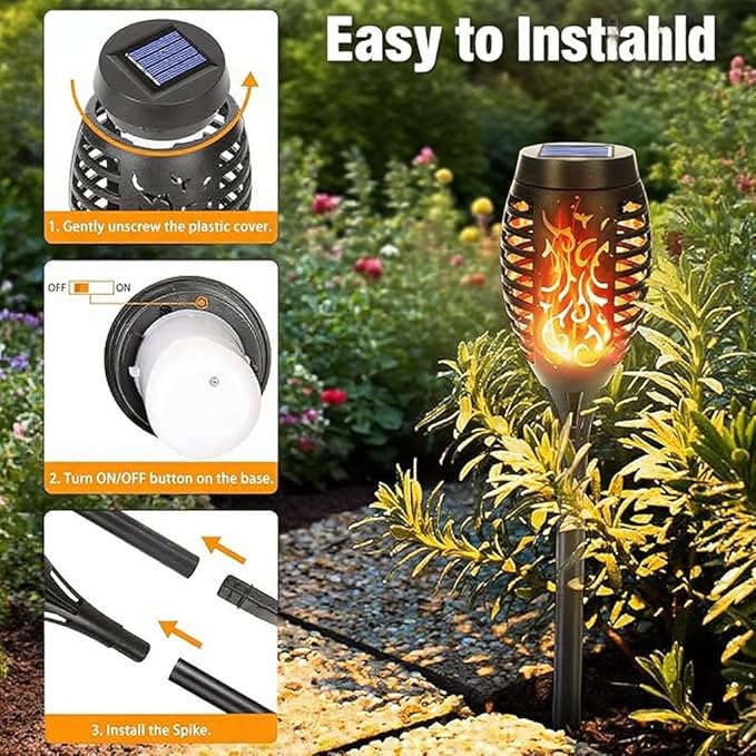 Solar Torch Lights Outdoor, IP65 Waterproof with Realistic Flickering Flame - Auto On/Off Garden Lights for Patio, Yard, Pathway, Enchanting Party Decor (6Pack)