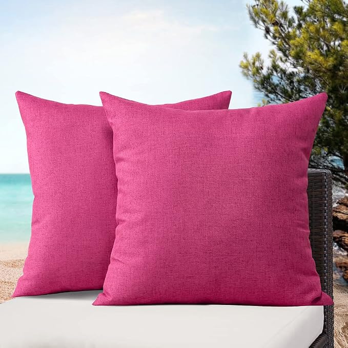 OTOSTAR Pack of 2 Outdoor Waterproof Throw Pillow Covers 16x16 Inch Garden Decorative Pillow Covers Square Outdoor Pillowcase Cushion Case Patio Pillows for Couch Tent Sofa Bench Home Decor (Hot Pink)
