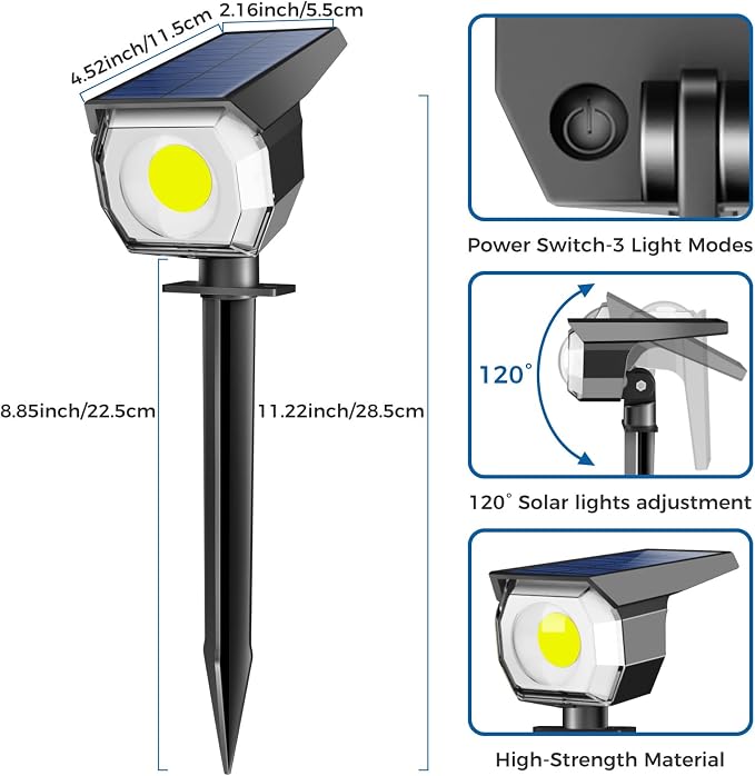 2 Pack Solar Spot Lights Outdoor Waterproof, Landscape Spotlights | Cool White, Solar Powered, Auto On/Off, Lighting for Outside Pathway Yard Lawn Flag Garden Walkway Pathway