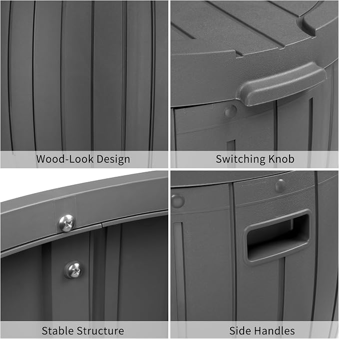 36 Gallon Round Deck Box,Resin Pool Storage Bins,Patio Furniture Outdoor Storage Boxes,Waterproof Garden Utility Tool Box,with Lid & Side Handles,for Outside Indoor Garage Lawn Backyard (Grey)