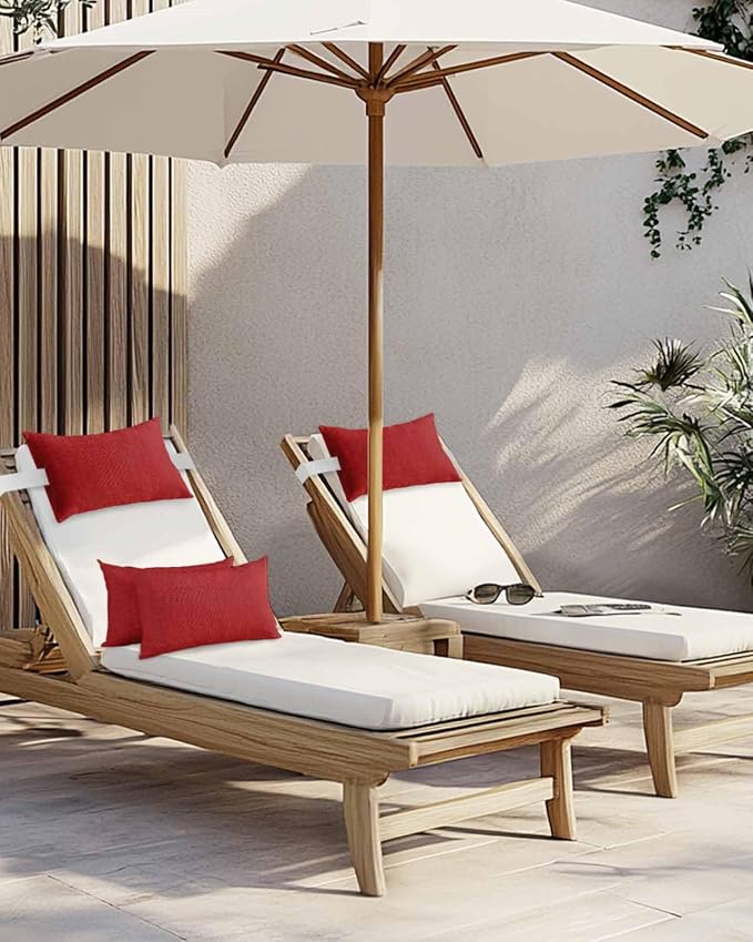 Outdoor Pillow for Chaise Lounge Chair Red Rustic Vintage Burlap Texture Outdoor Pillows Waterproof with Adjustable Strap Headrest Lumbar Pillows for Garden Patio Furniture 2 Pack 11" x 16"