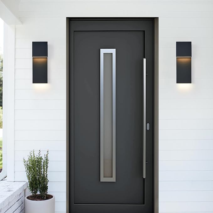 Tarentlight Modern Porch Lights with 2 Pack,Outdoor Indoor Integrated LED Wall Lights,2-Light Total 17W,3000K, Textured Black Finish,Outside Lights Waterproof for House Front Door Patio Garage